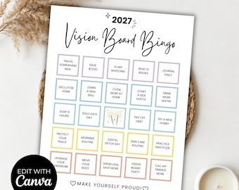 2027 Vision Board Bingo, Editable Canva Template, New Year Resolution Goals Printable, Manifestation Bingo Card, New Years Party Game