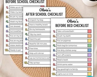 School Day Checklist for Kids, Editable Chore Chart, Before & After School Routine, Kids Responsibility Chart, Bedtime Checklist PDF