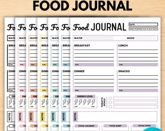 Food Journal Printable, Daily Food Diary And Calorie Tracker, Meal Log, Mood & Water Tracker, Editable Canva, A4 US Letter, Wellness Journal