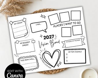 2027 Vision Board Printable, Editable Canva Template, Goal Setting Manifestation Planner, Vision Board Kit, Dream Board, US Letter & A4