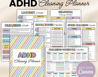 ADHD Cleaning Planner, Editable Cleaning Checklist, Weekly Cleaning Schedule, Speed Cleaning & Laundry Planner, Printable Canva PDF