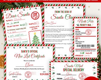 Letter from Santa Bundle, Letter to Santa, Nice List Certificate, North Pole Mail, Santa Envelope, Editable Christmas Eve Box, Canva