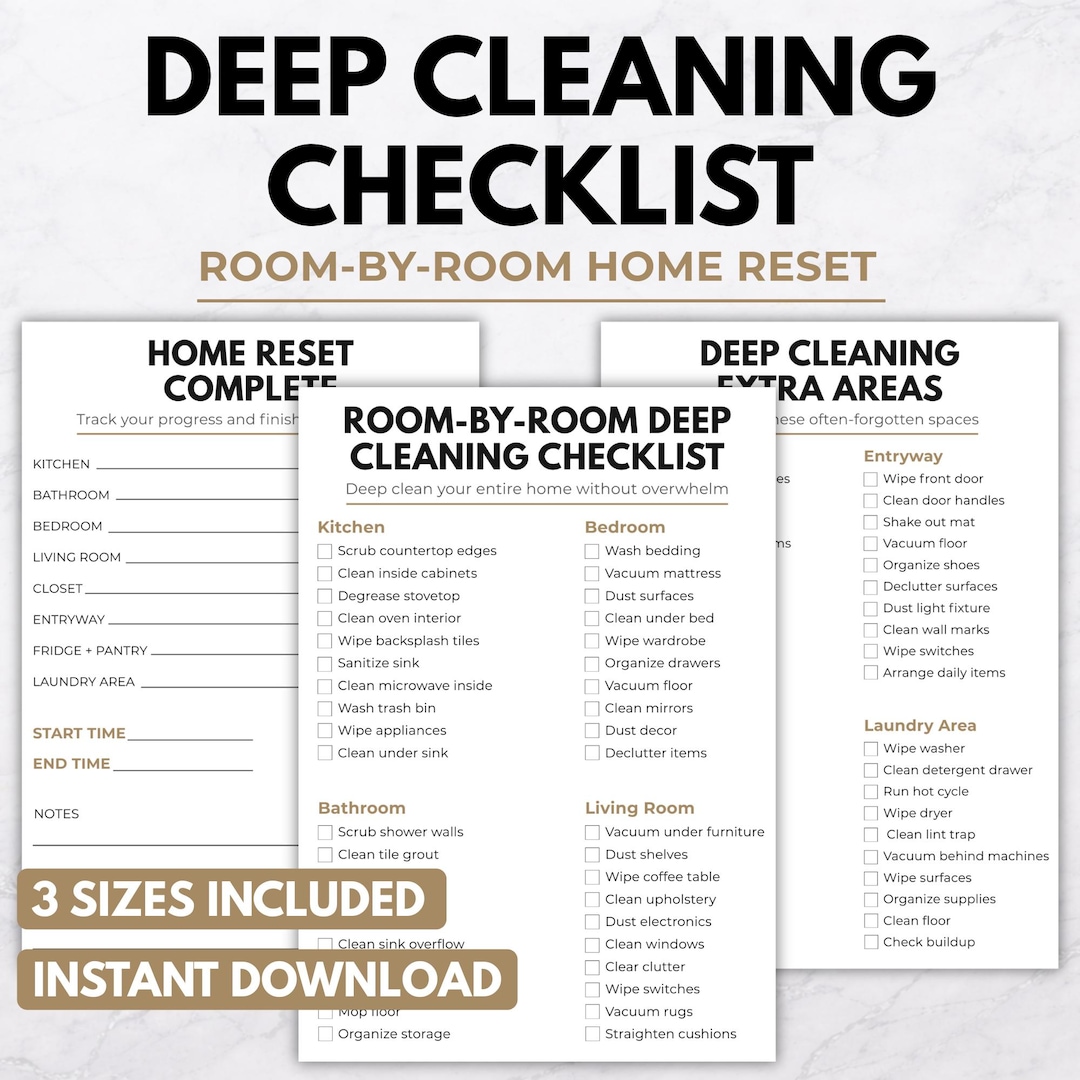 Deep Cleaning Checklist Printable, Room by Room Home Reset, Cleaning ...