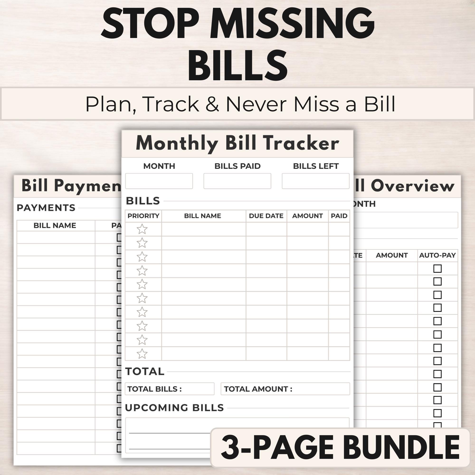 Bill Tracker Printable, Monthly Bill Planner, Bill Payment Checklist ...