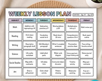 Weekly Lesson Plan Template Editable Canva, Homeschool Planner, Printable Lesson Planner, Teacher Schedule, Daily Lesson Plan, PreK