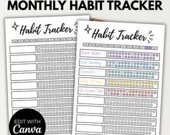 Monthly Habit Tracker Printable, Habit Tracker, Editable In Canva Template, Daily Routine Tracker, A4 A5 US Letter, Atomic Habits PDF