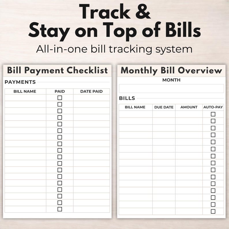 Bill Tracker Printable, Monthly Bill Planner, Bill Payment Checklist ...