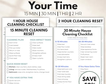 Cleaning Checklist Bundle | 15, 30, 60 and 120 Minute Cleaning Routines | Deep Clean List Printable PDF
