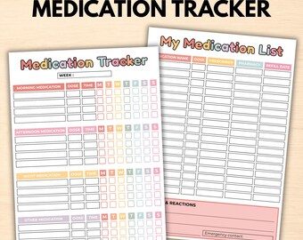 Registro de medicamentos imprimible, registro diario/semanal de medicamentos, tabla de horarios de medicamentos, registro de pastillas, lista de medicamentos, descarga instantánea en PDF.
