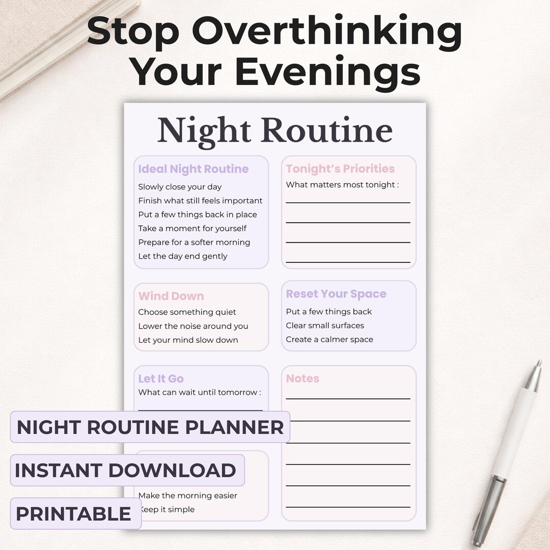Night Routine Printable, Evening Reset Checklist, Self Care PDF, Daily ...
