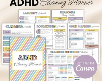 ADHD Cleaning Planner, Editable Cleaning Checklist, Weekly Cleaning Schedule, Speed Cleaning & Laundry Planner, Printable Canva PDF