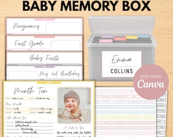 Baby Memory Box Editable Canva, School Memory Box Printable, Keepsake Milestone Journal, Baby Book, Baby to 12th Grade File Box