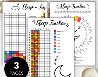 Sleep Tracker Printable, Monthly Sleep Log, Yearly Sleep Chart, Sleep Journal PDF, Habit & Wellness Tracker, A4 A5 US Letter, Insomnia Log