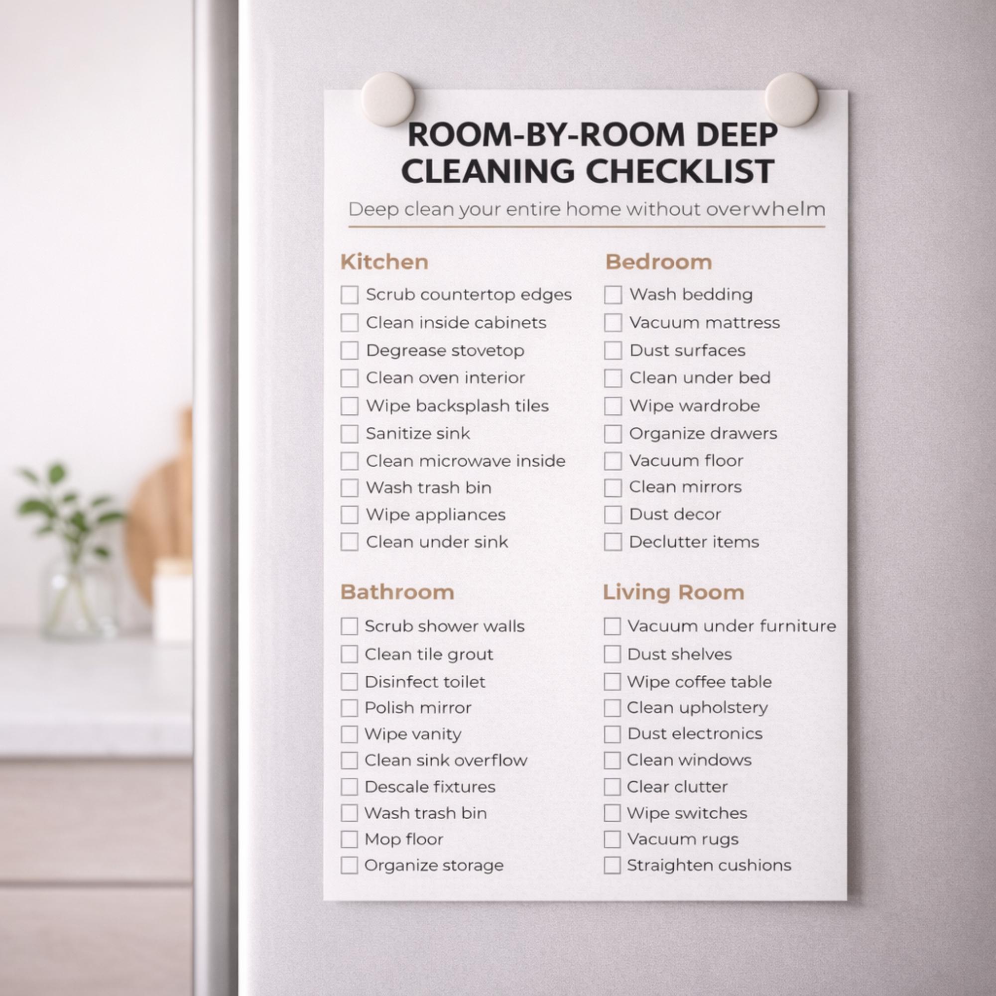 Deep Cleaning Checklist Printable, Room by Room Home Reset, Cleaning ...