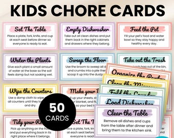 Kids Chore Cards Printable, Cleaning Cards for Kids, Editable Canva Chore Chart, Responsibility Chart, Cleaning Schedule, Kids Routine Cards