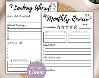 Monthly Review Printable, Monthly Reflection Planner, Editable Canva Template, Monthly Evaluation Insert, Goal Setting, A4 A5 Letter