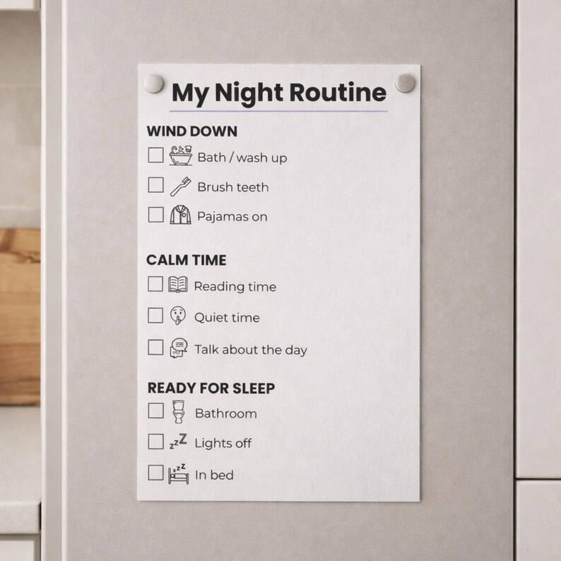 Night Task List Kids Bedtime Routine Checklist Printable for Calmer Nights and Easier ...