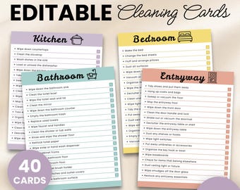 Editable Cleaning Cards Room by Room, ADHD Cleaning Checklist, Printable Chore Chart, Family Cleaning Schedule, Canva Template