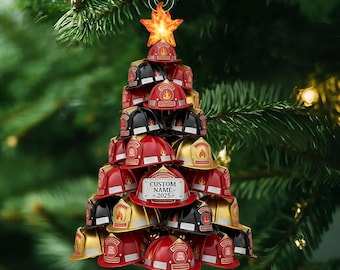 Personalized Firefighter Helmet Tree Christmas Ornament, Gift For Firemen