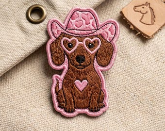 Cowboy Dachshund Embroidered Patch, Funny Western Weenie Dog Iron On Sew On Applique, Cute Dog Meme Badge, Jacket Backpack Gift