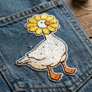 Daisy Goose Embroidered Patch – Cartoon Animal Iron On Applique (3-6 Inches)