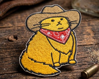 Meowdy Cowboy Cat Embroidered Patch, Western Kitty Iron On Badge, Jacket Backpack Hat Accessory