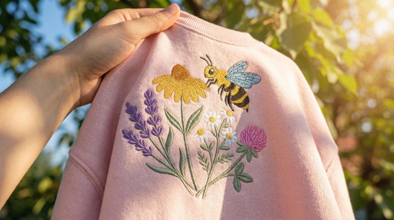 Bee Wildflower Embroidery Design, Daisy Lavender Garden Flowers Machine ...