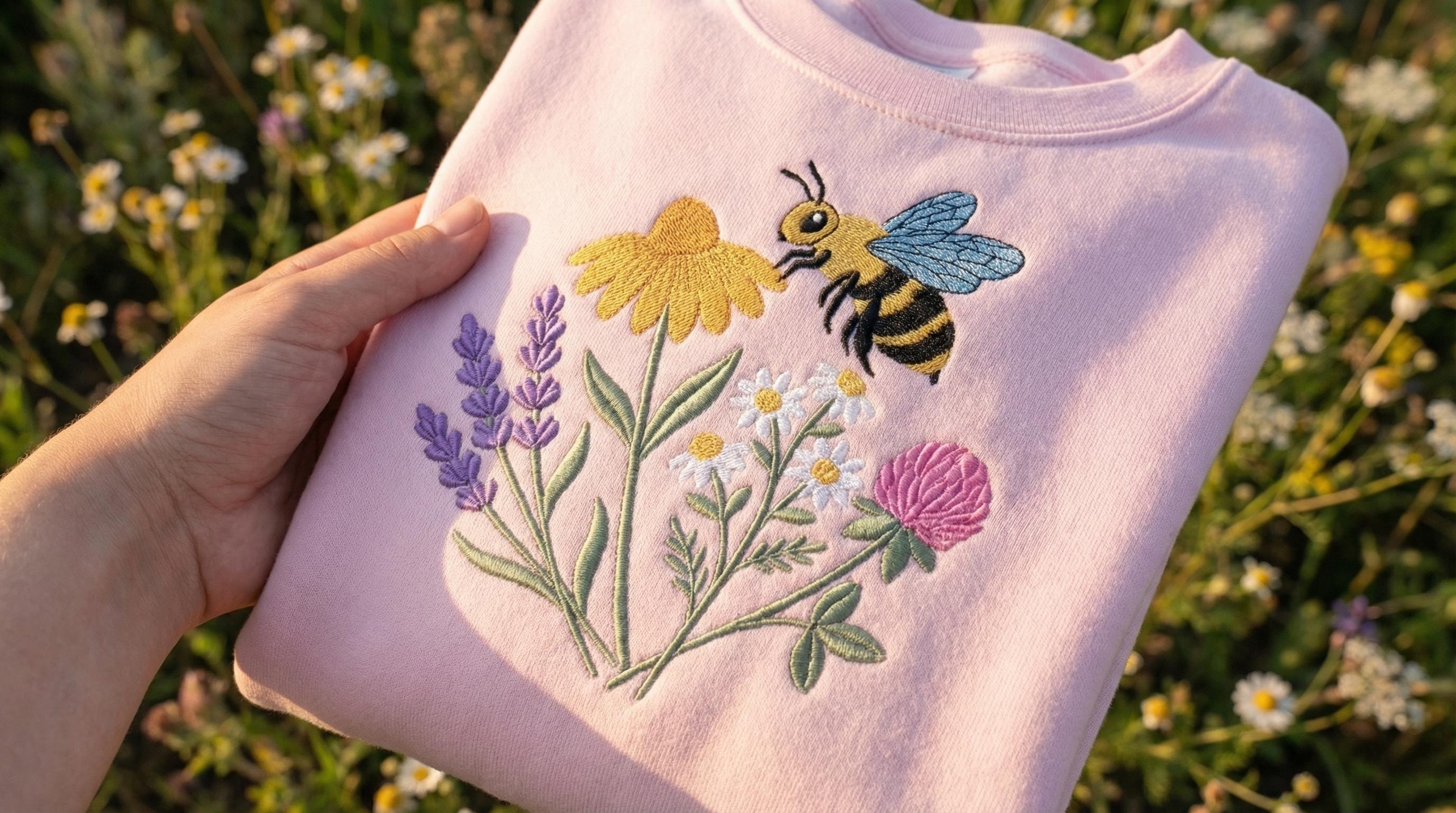 Bee Wildflower Embroidery Design, Daisy Lavender Garden Flowers Machine ...