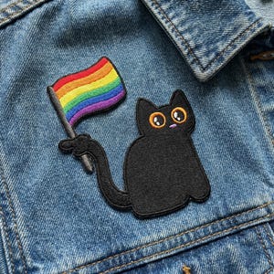 Pride Cat Embroidered Patch – Rainbow LGBTQ+ Iron On Jacket Accessory