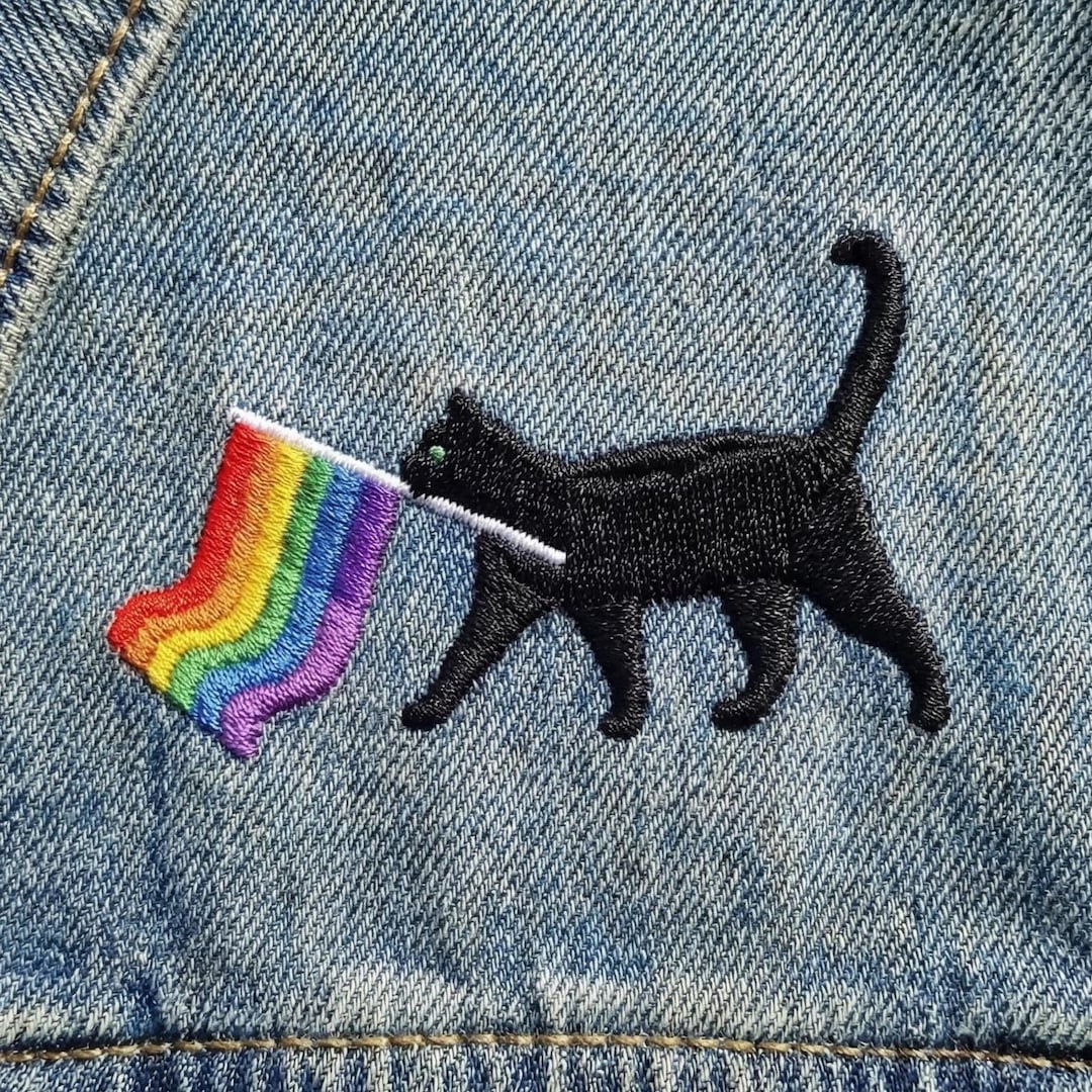 Embroidered Cat Patch – Rainbow Pride Flag, Iron on Sew on (3–6 Inches ...