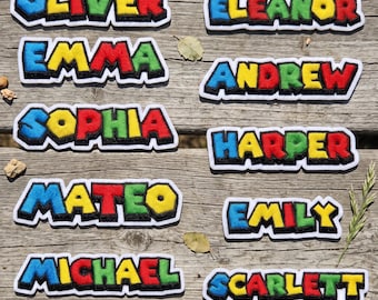 Personalized Game Style Name Embroidered Patch, Personalized Kids Name Iron On Patch, Colorful Gamer Name Badge for Backpack Jacket Hat