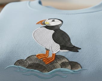 Diseño de bordado de frailecillo: Ave marina del Atlántico (descarga digital)