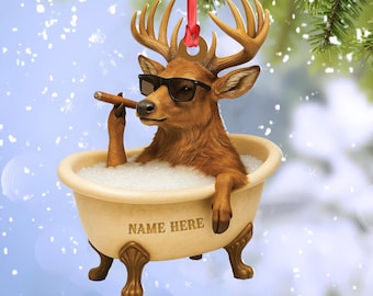 Personalized Funny Deer Bathtub Christmas Ornament, Gag Gift