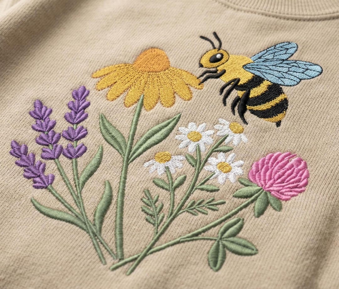 Bee Wildflower Embroidery Design, Daisy Lavender Garden Flowers Machine ...