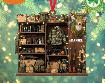 Custom Name Hunting Garage Christmas Ornament (2D Flat Acrylic)