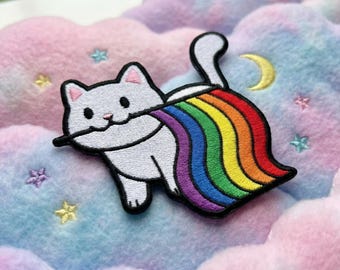 Rainbow Cat Embroidered Patch – LGBTQ+ Pride Iron On Sew On Jacket Backpack Accessory