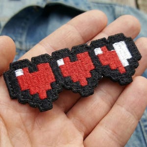 Pixel Heart Embroidered Patch, Retro Gamer Health Bar Iron On, Jacket Backpack Accessory