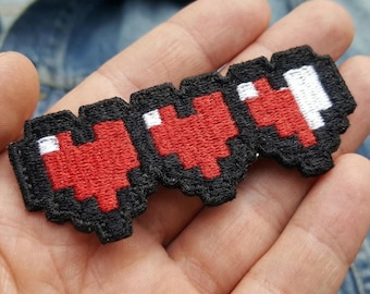 Pixel Heart Embroidered Patch, Retro Gamer Health Bar Iron On, Jacket Backpack Accessory