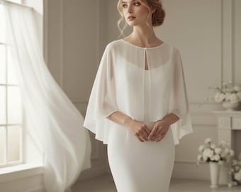 Cape de mariée courte en mousseline de soie, châle de mariage doux et léger, accessoire de mariée élégant, écharpe de mariée, cache-vêtements de mariage
