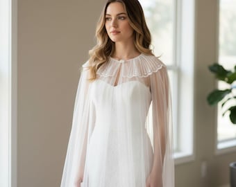Wedding Cape, Bridal Cape, Sheer Bridal Cape, Wedding Shoulder Cover, Cathedral Length  Cape, Bridal Accessory, Long Cape, Dress Topper