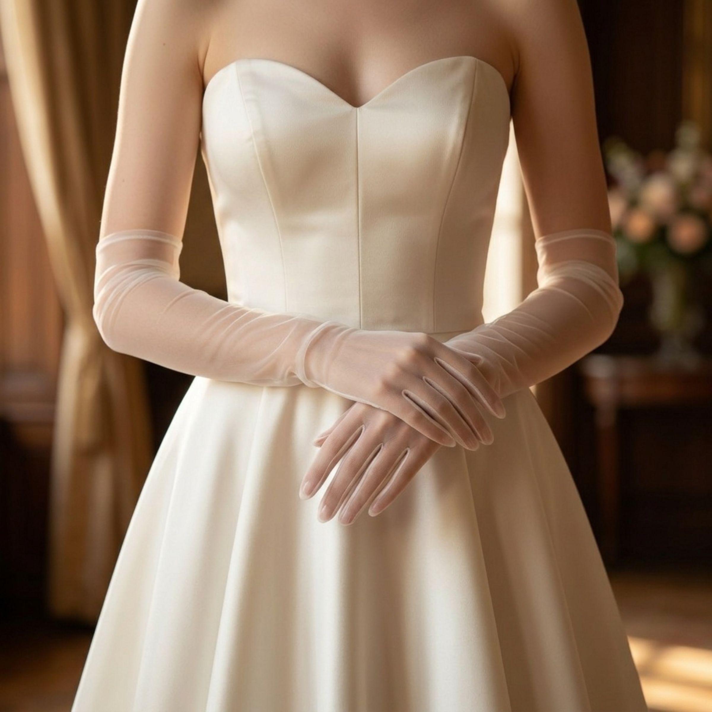 Long Sheer Bridal Gloves, Wedding Gloves, Tulle Gloves for Bride ...