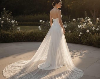 Traine amovible perlée, surjupe de mariée en tulle, traîne de robe de mariée, jupe en tulle perlée, traîne de mariée amovible, longue traîne de mariée