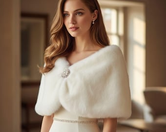 Elegante chal de novia de piel sintética blanca, chal de boda de invierno, capa para novia, accesorio de novia