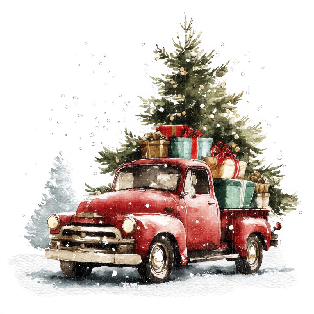 19 Christmas Truck Clipart | Vintage Holiday Pickup With Gifts ...