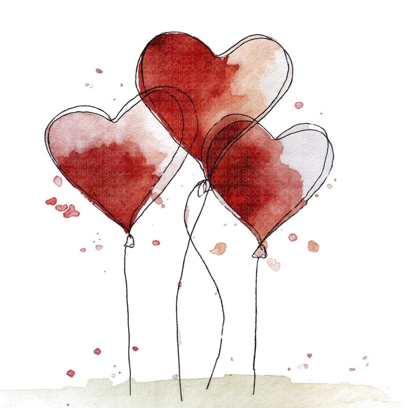 20 Watercolor Heart Balloon Clipart | Valentine Red Heart Balloons JPG ...