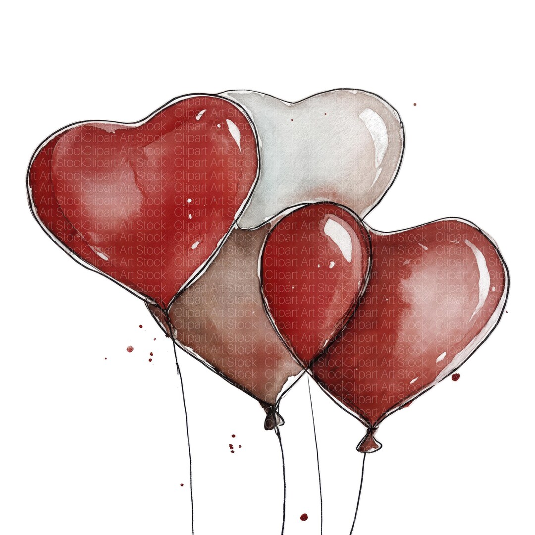 20 Watercolor Heart Balloon Clipart | Valentine Red Heart Balloons JPG ...