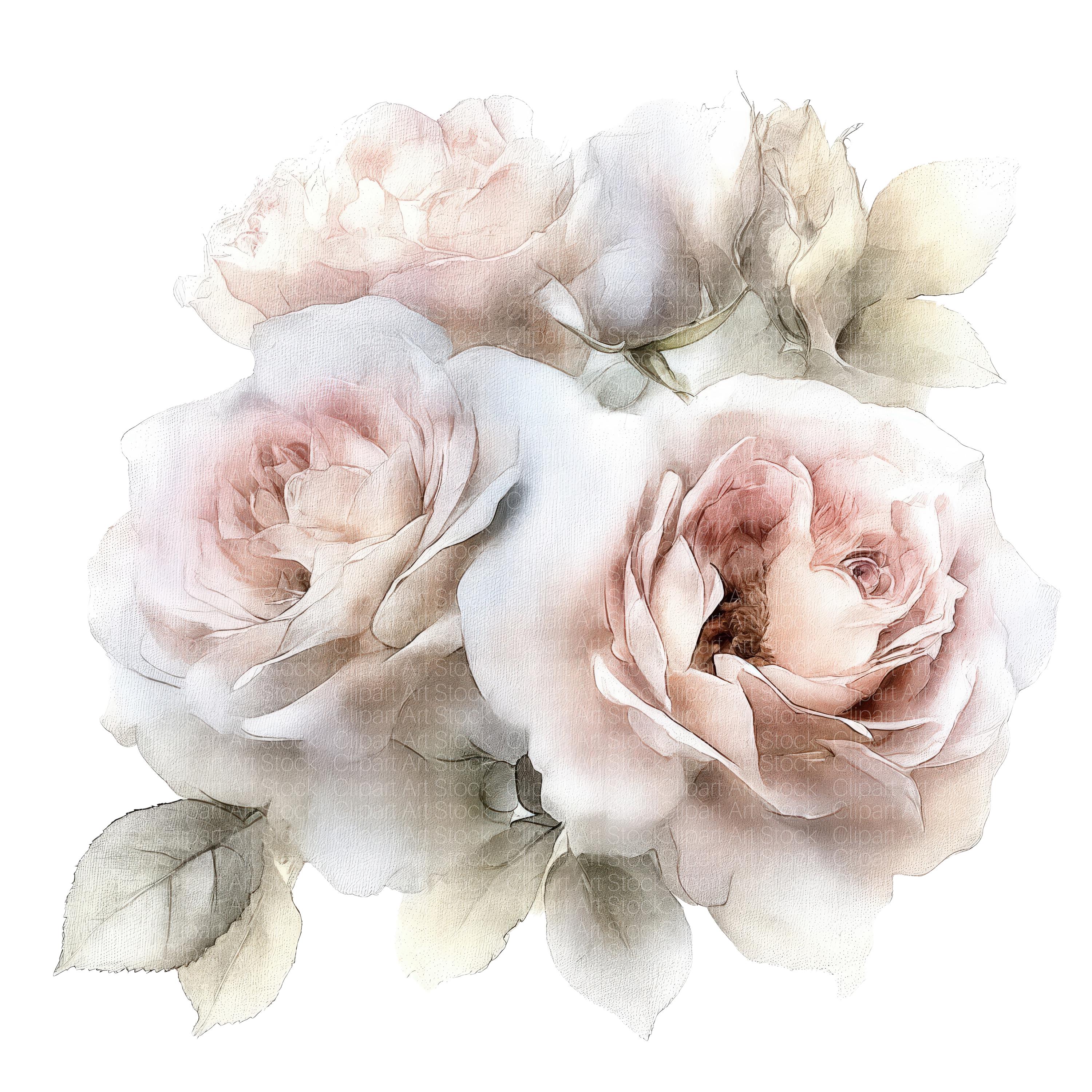 Neutral Roses Printable 20 Rose Flower Clipart JPG | Soft Neutral Blush Roses | Bouquets ...