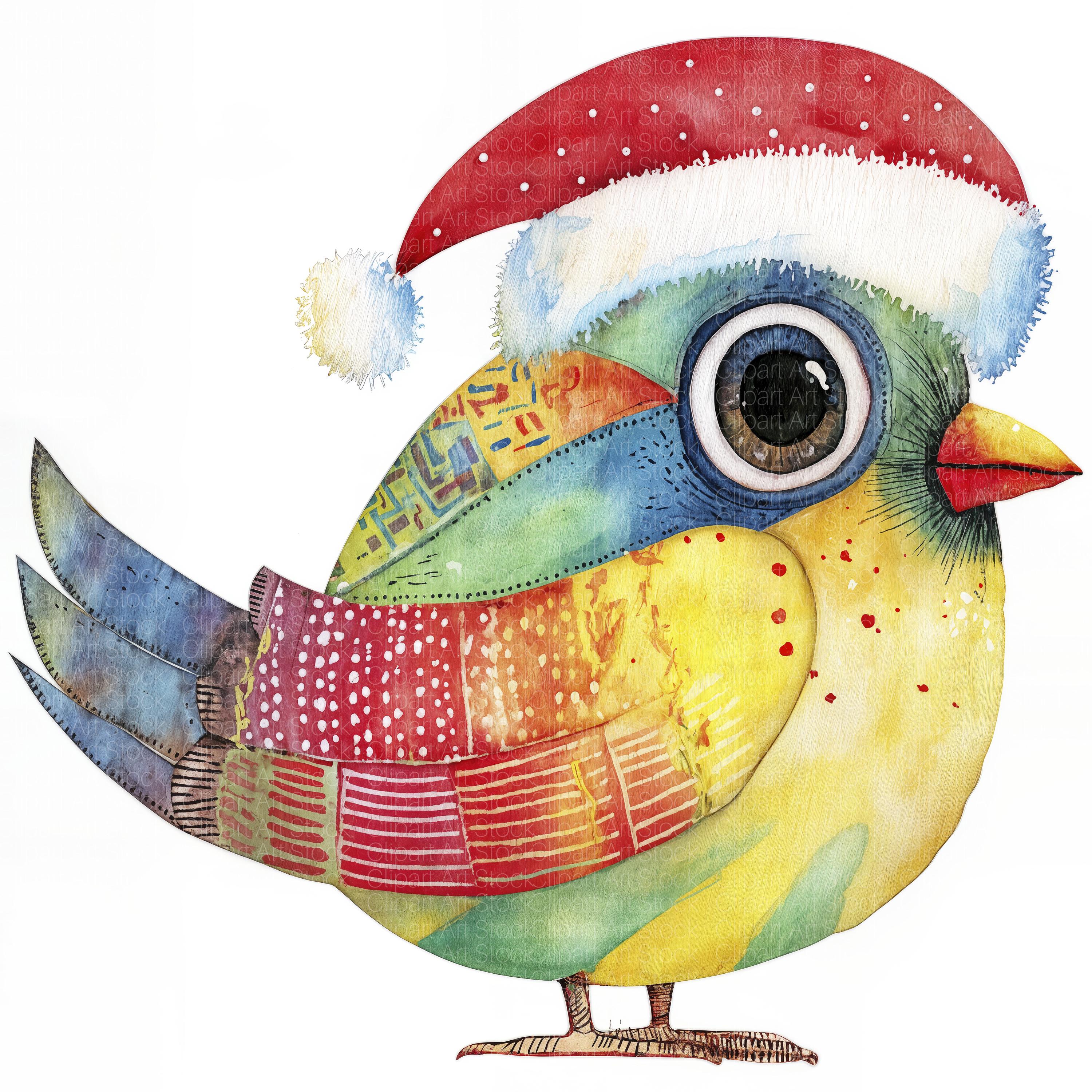 Watercolor Christmas Bird Clipart Set | Cute Festive Birds in Santa ...
