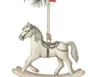 8 imágenes prediseñadas de caballos mecedores colgantes navideños / Caballo mecedor vintage / Imágenes prediseñadas de acuarela imprimibles / JPG de alta calidad / Descarga digital