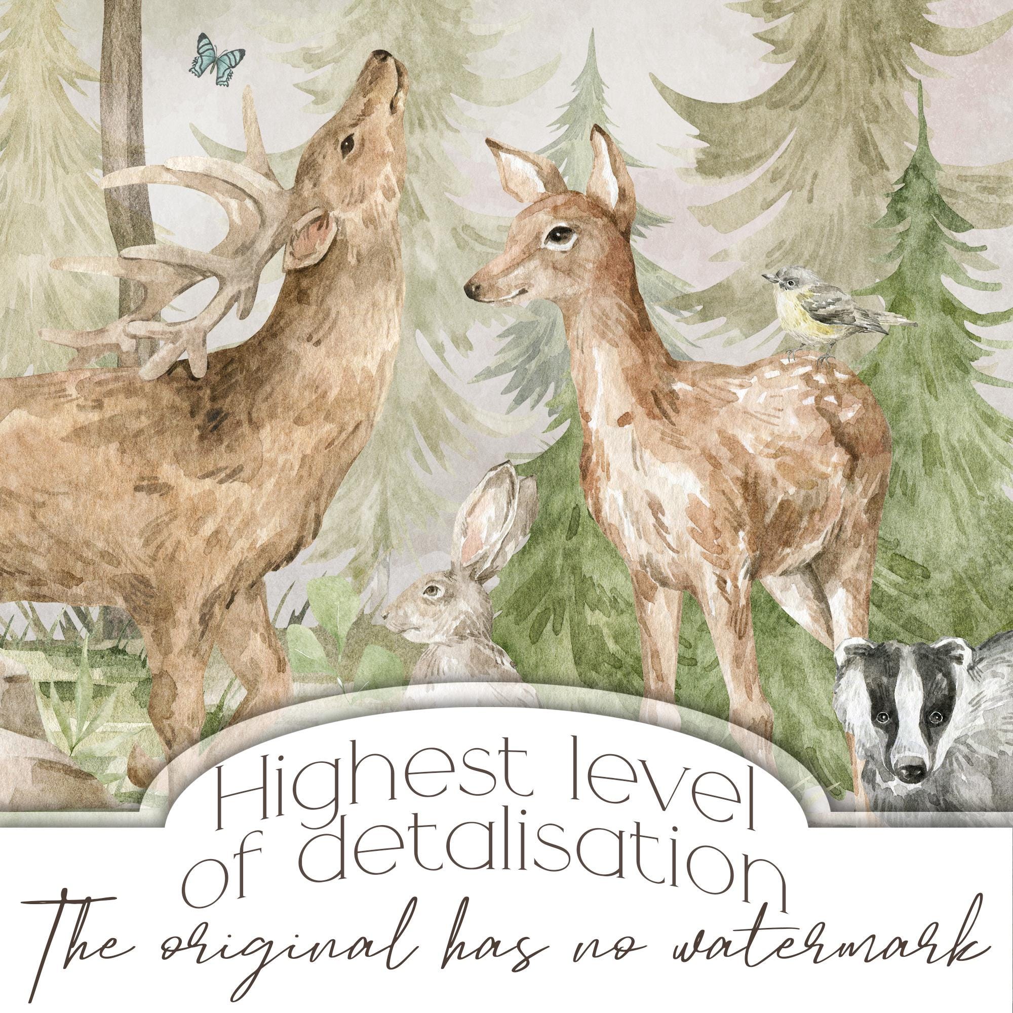 Woodland Animals Nursery Wallpaper Digital Download, Forest Wall Mural ...